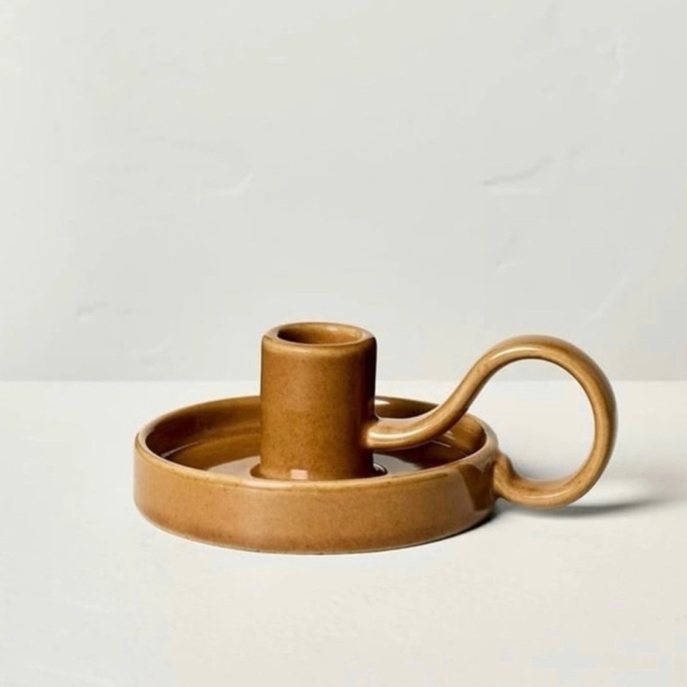Hearth & Hand Magnolia Glazed Ceramic Taper Candle Holder Pumpkin Brown